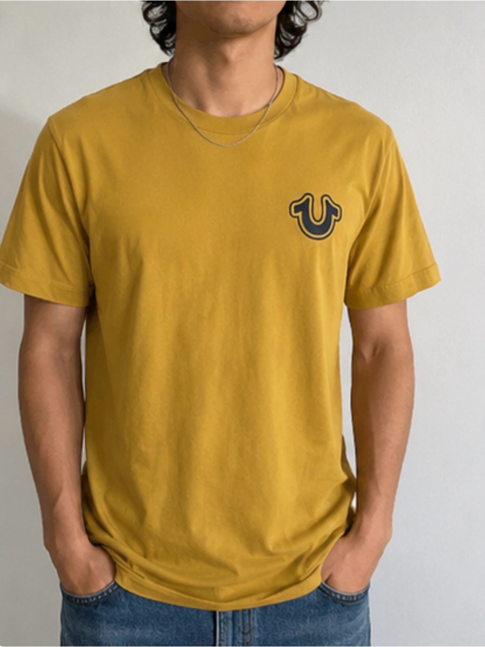 True Religion Mustard Short-Sleeve Tee with Chest Logo